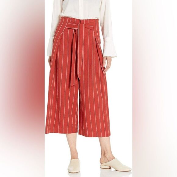 J.O.A. High Waisted Wide Leg Crop Pant with Tie Red Stripe Size Medium NWT - Picture 1 of 9